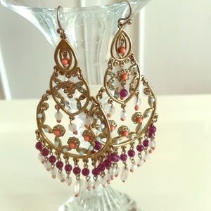 Chandelier gold and purple earrings
